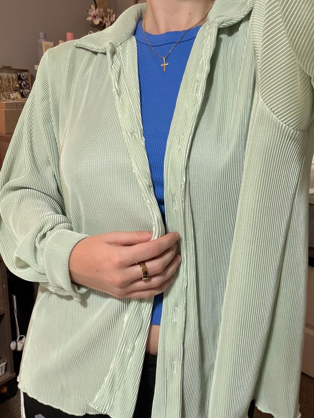 Forever 21 Pale Mint Ribbed Button-Down Shirt